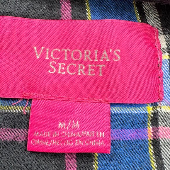 Victorias Secret Top Womens M Plaid Light Flannel Nightshirt Pocket Drawstring - Picture 2 of 15
